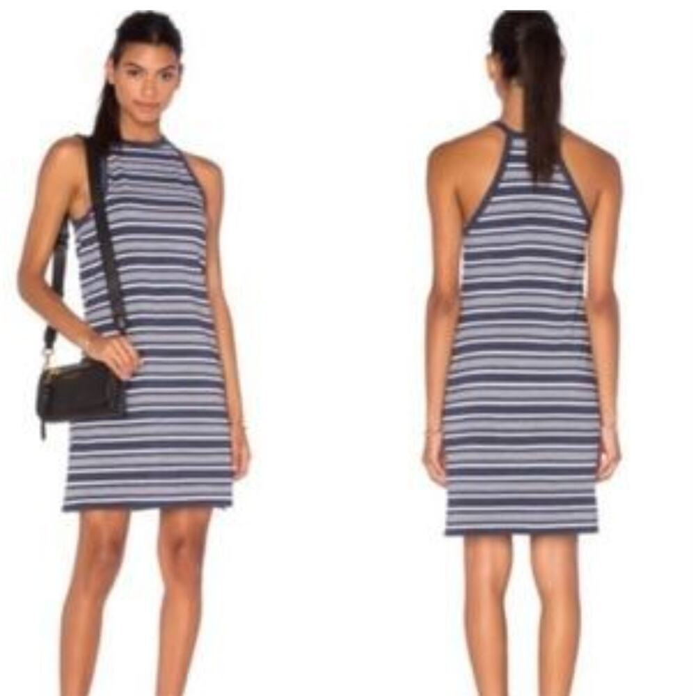 Theory Womens Sonaki Elevate Striped Print Dress XS Blue Sleevless Quiet luxury